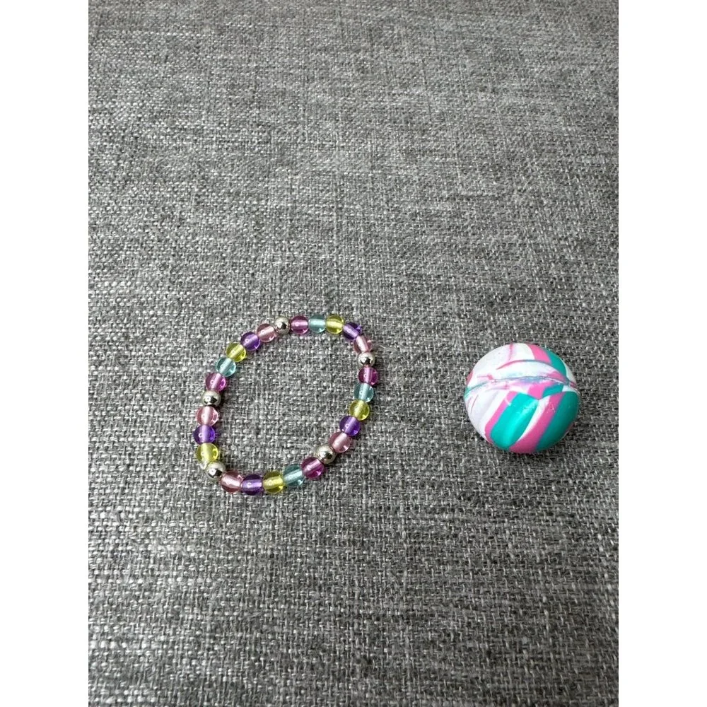 Easter Plush Yellow Bunny Hair Bows Beaded Bracelet & Marble Bouncy Ball Toys